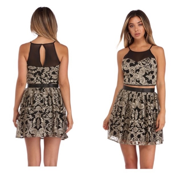 Windsor Amanda Black Embellished Two Piece Dress - Picture 1 of 5